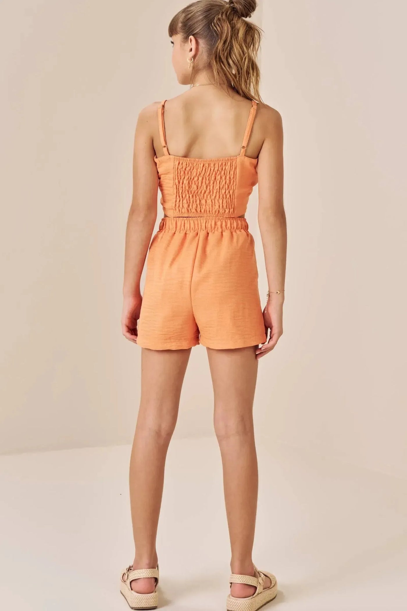 Conjunto de Top Cropped e Shorts em Tecido Grécia 86677 Vic&Vicky Teen Menina