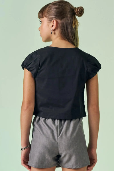 Blusa Boxy em Tricoline com Elastano e Top Cropped em Canelado Liz 87880 Vic&Vicky Teen Menina