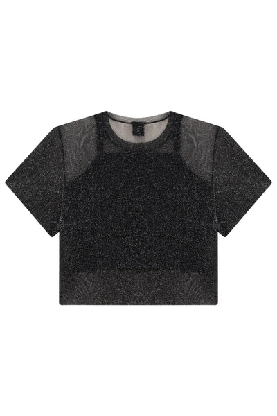 Blusa Boxy Sobreposição em Tule Brilho e Top Cropped em Ribana 86905 Vic&Vicky Teen Menina