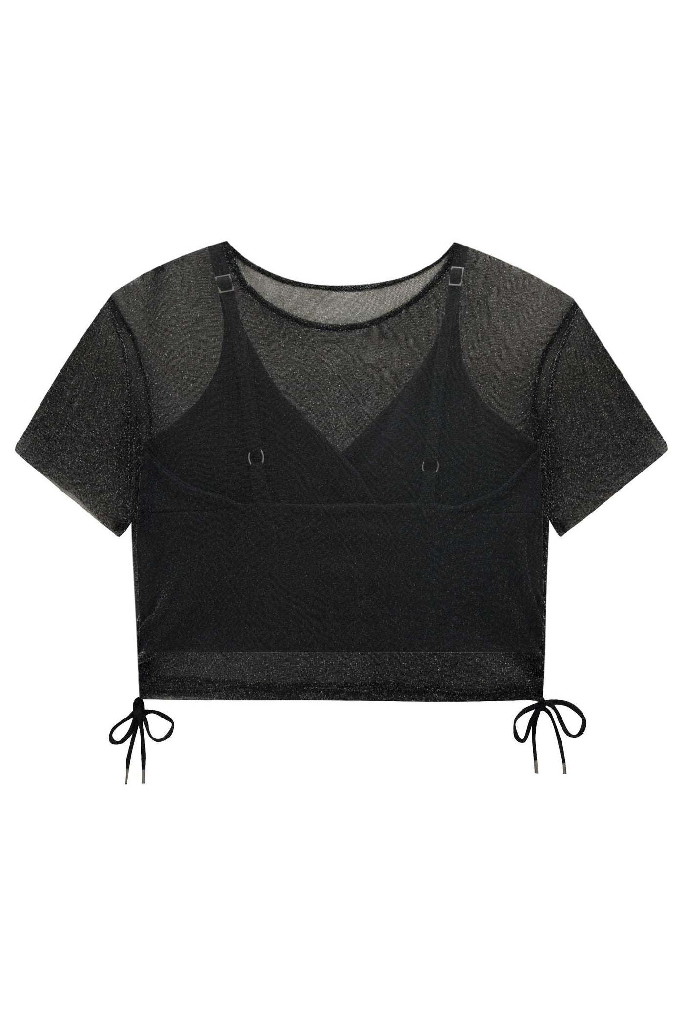 Blusa Cropped Sobreposição em Tule Brilho e Top em Canelado Maui
 77095 Vic&Vicky