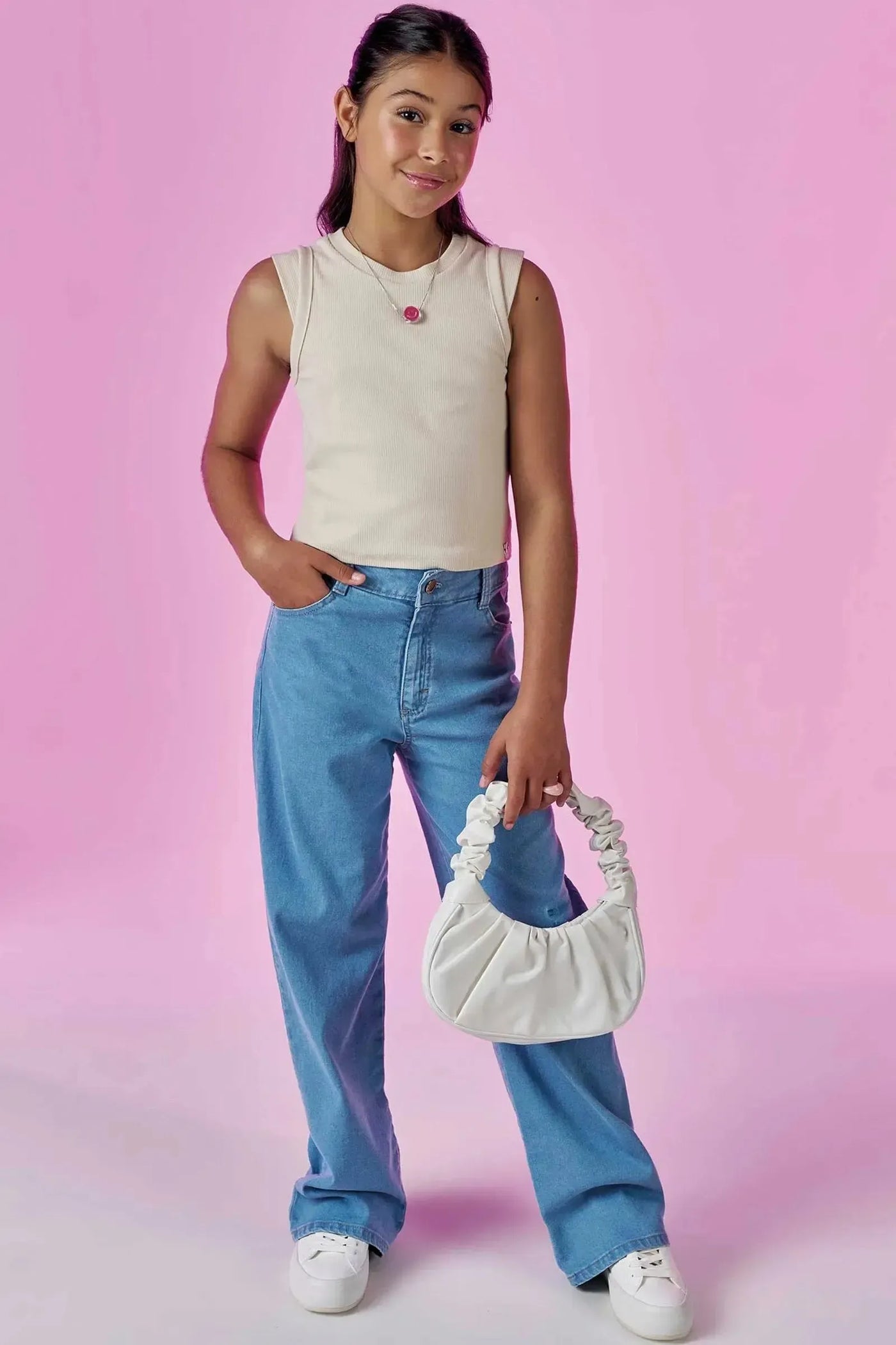 Blusa Regata Boxy em Canelado Liz 86904 Vic&Vicky Teen Menina