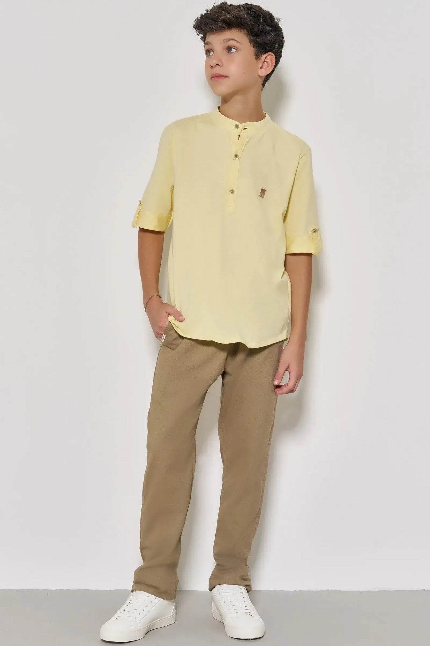 Calça Reta em Linho Santorine com Elastano 86873 Johnny Fox Teen Menino