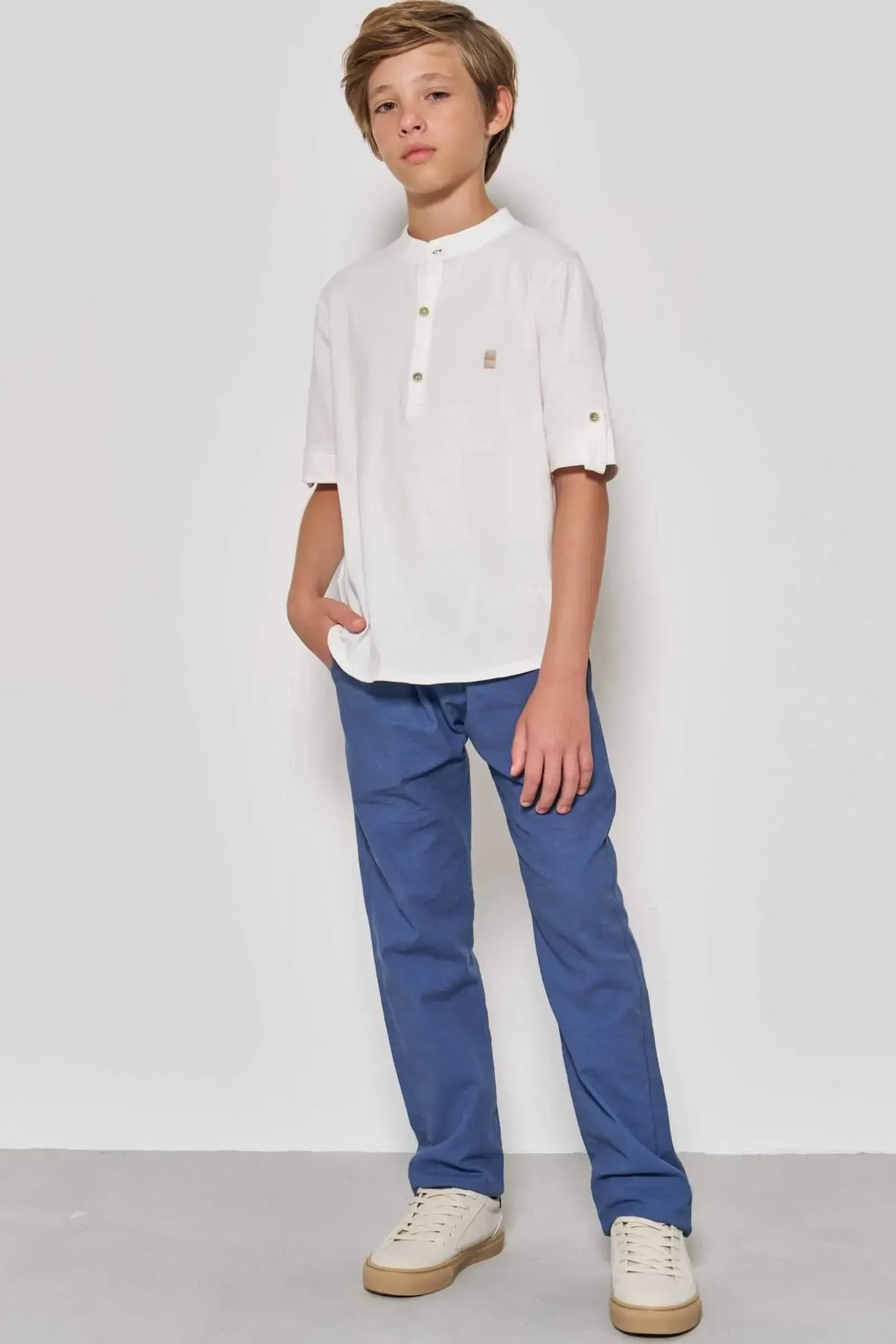 Calça Reta em Linho Santorine com Elastano 86873 Johnny Fox Teen Menino