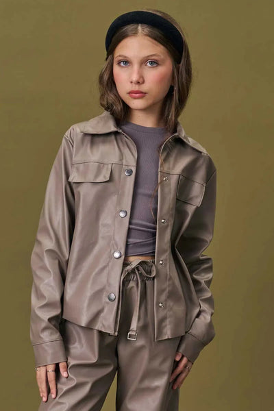 Camisa Overshirt Boxy em Couro Sintético 80201 Vic&Vicky Teen Menina