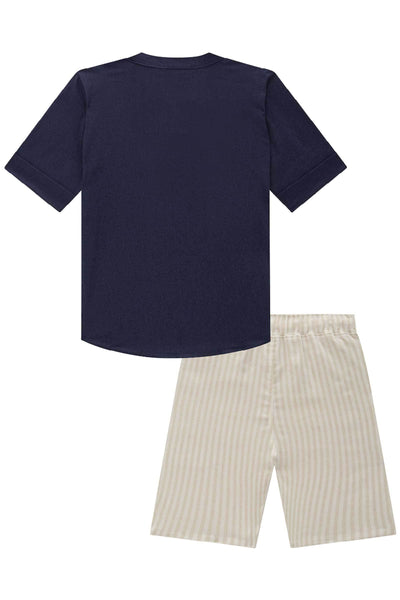 Conjunto de Bata em Linho Deluxe e Bermuda em Tecido Alfaiataria Linen Fio Tinto com Elasta 78665 Johnny Fox