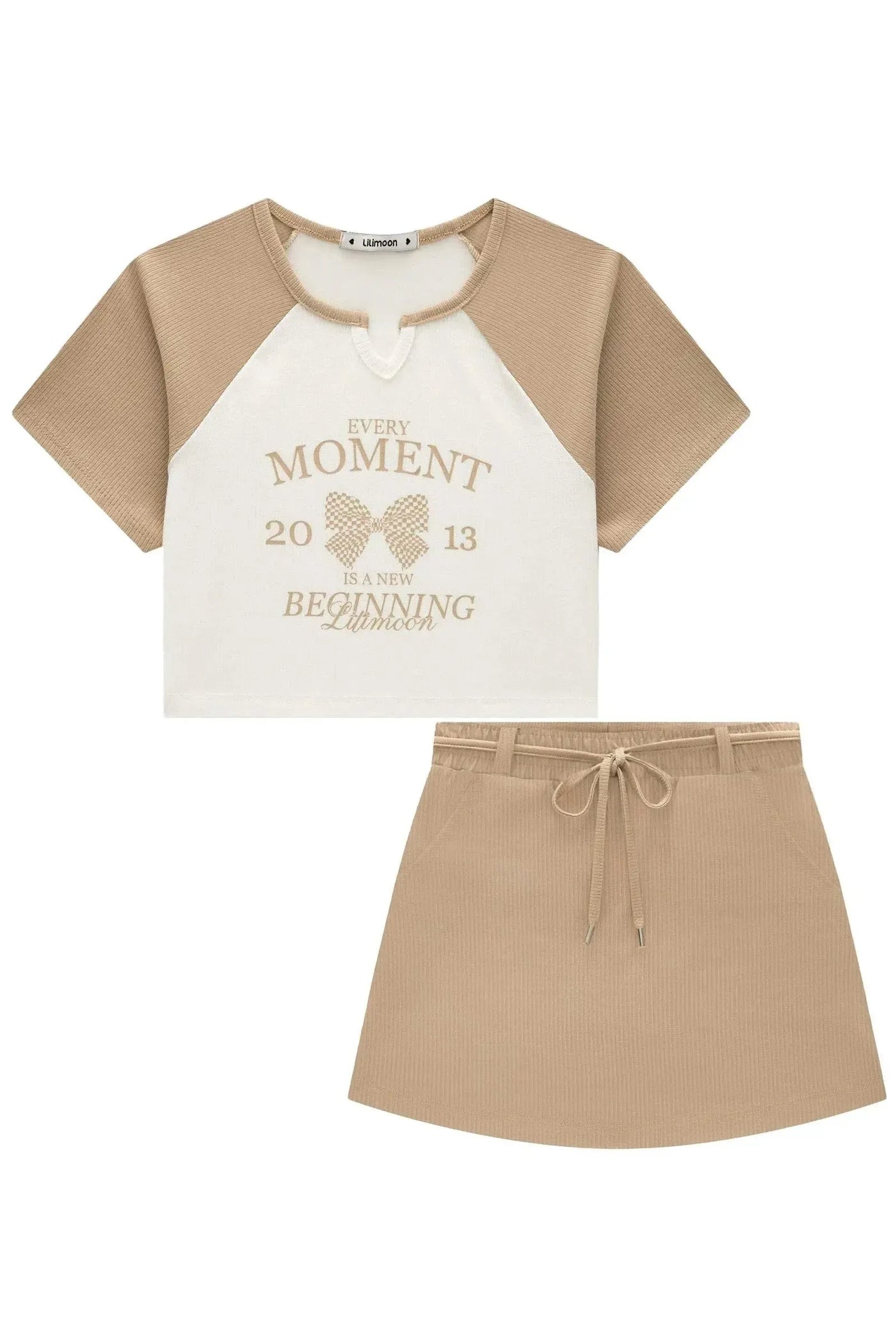 Conjunto de Blusa Boxy e Short Saia em Canelado Liz 87225 Lilimoon Teen Menina