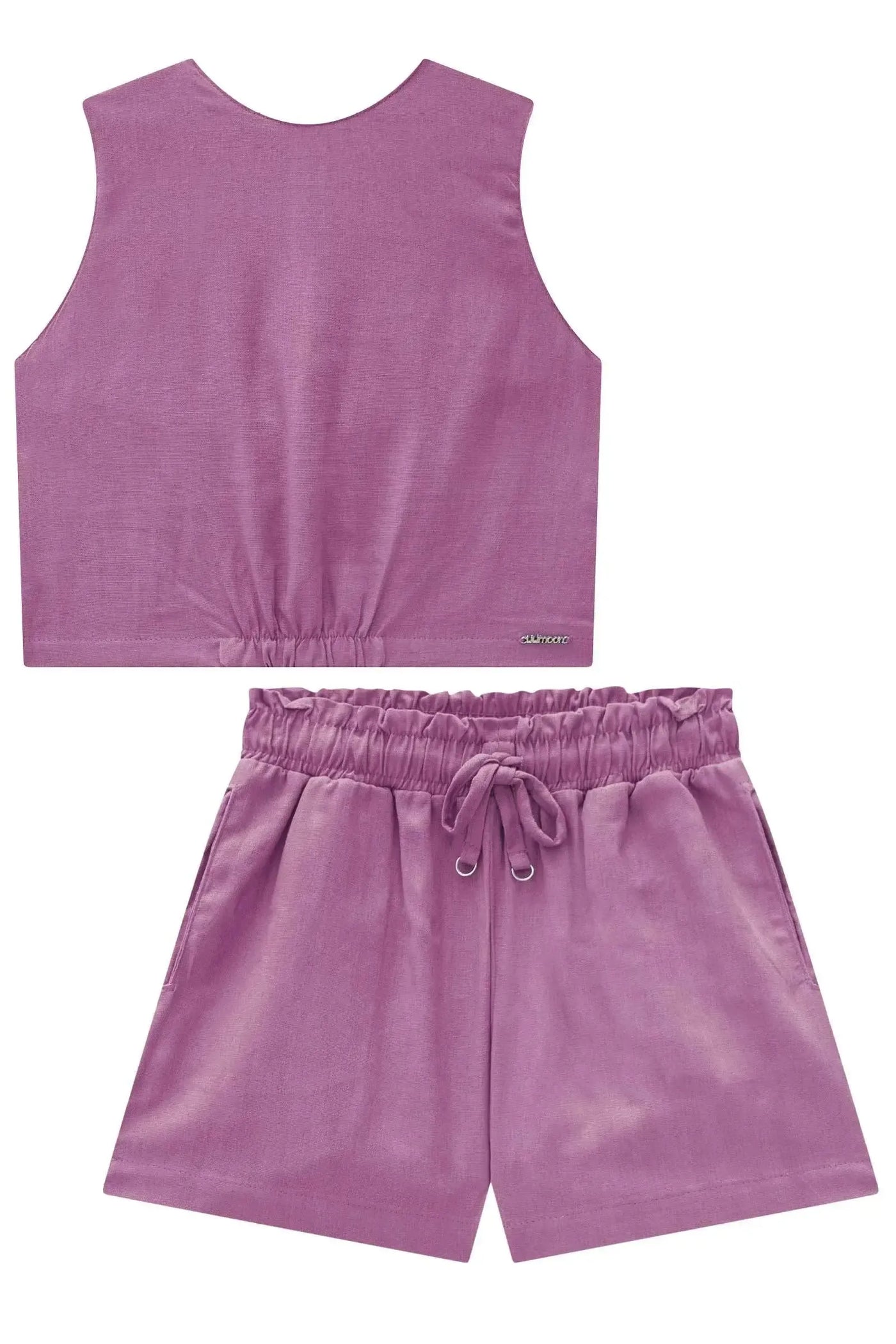 Conjunto de Blusa Boxy e Shorts em Tecido Linho Natural 87659 Lilimoon Teen Menina