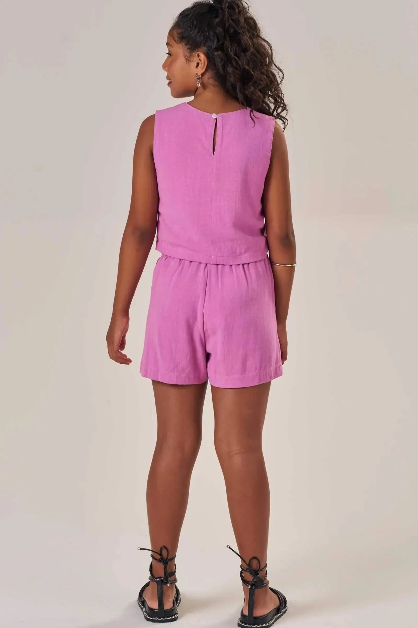 Conjunto de Blusa Boxy e Shorts em Tecido Linho Natural 87659 Lilimoon Teen Menina