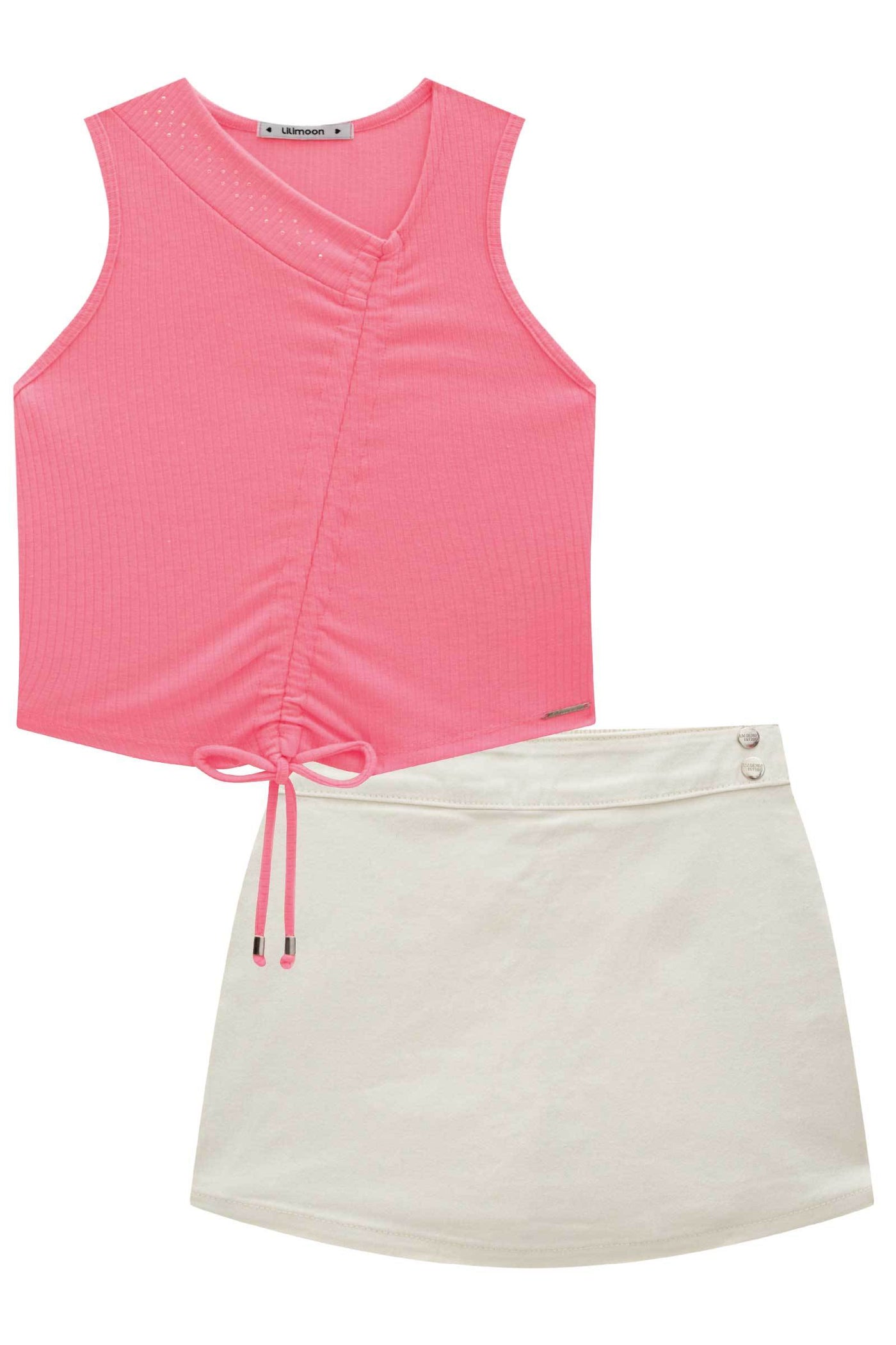 Conjunto de Blusa Boxy em Canelado Mauí e Short Saia em Sarja com Elastano 77751 Lilimoon