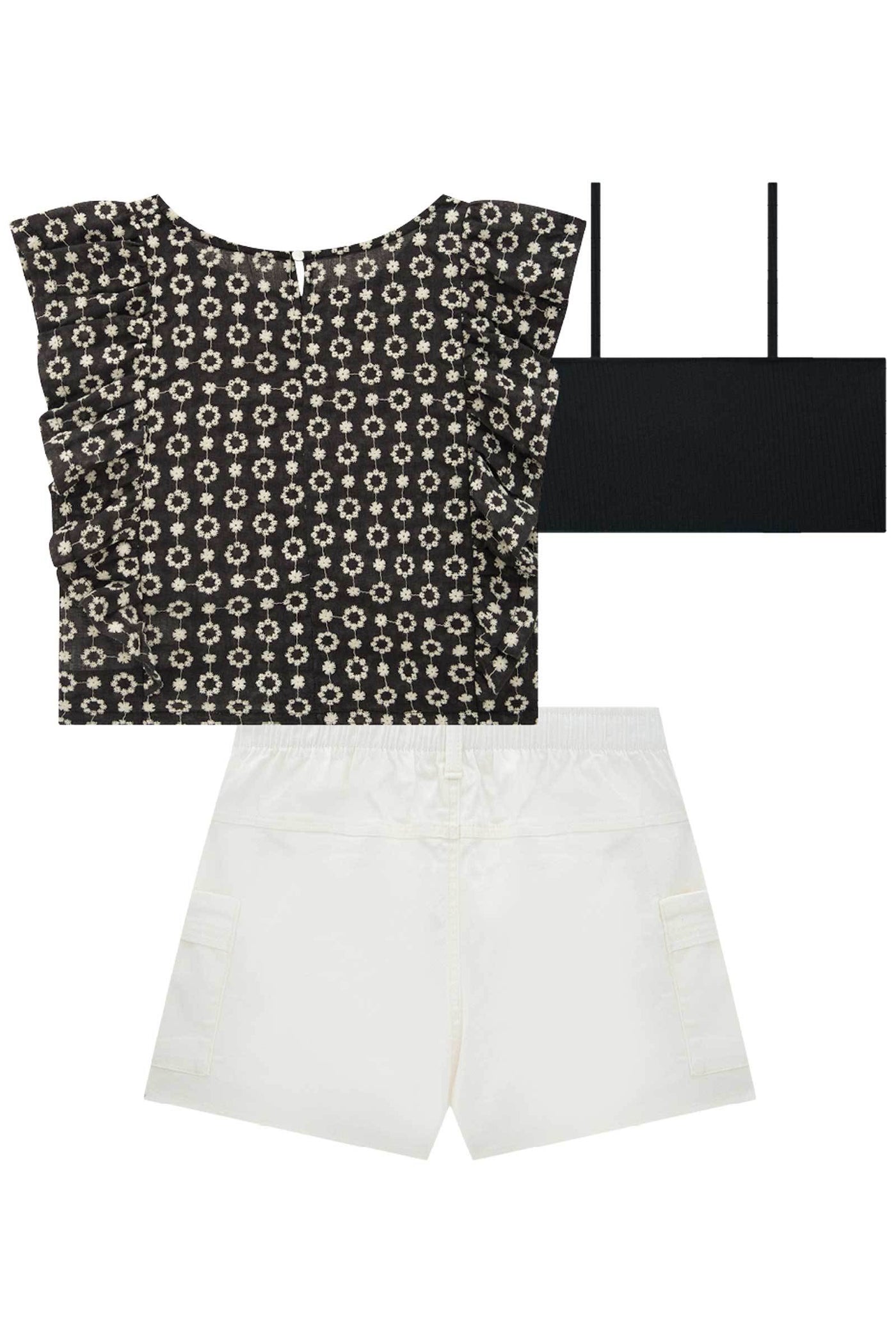 Conjunto de Blusa Boxy em Laise Bordada Top em Canelado e Shorts em Sarja com Elastano 77436 Vic&Vicky