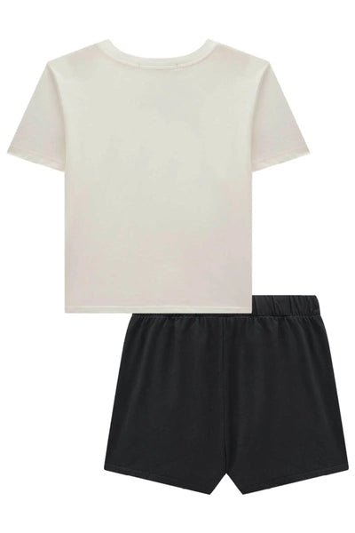 Conjunto Teen Menina de Blusa Boxy em Meia Malha e Short Saia em Molecotton 81804 Lilimoon