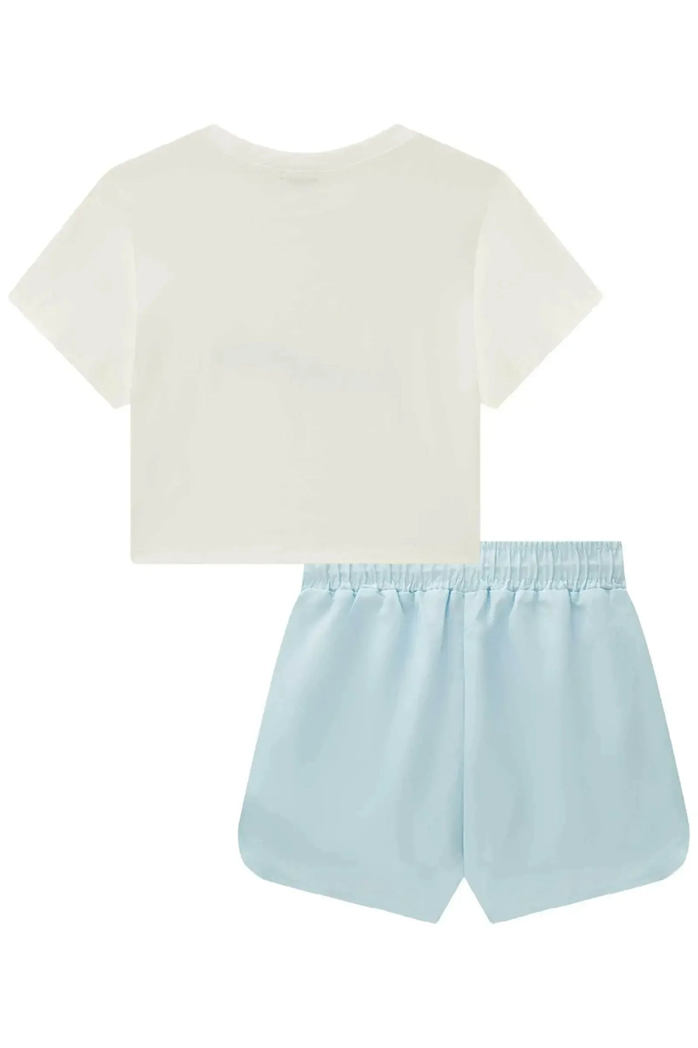 Conjunto de Blusa Boxy em Meia Malha e Shorts em Nylon com Biker em Canelado Liz 87099 Vic&Vicky Teen Menina