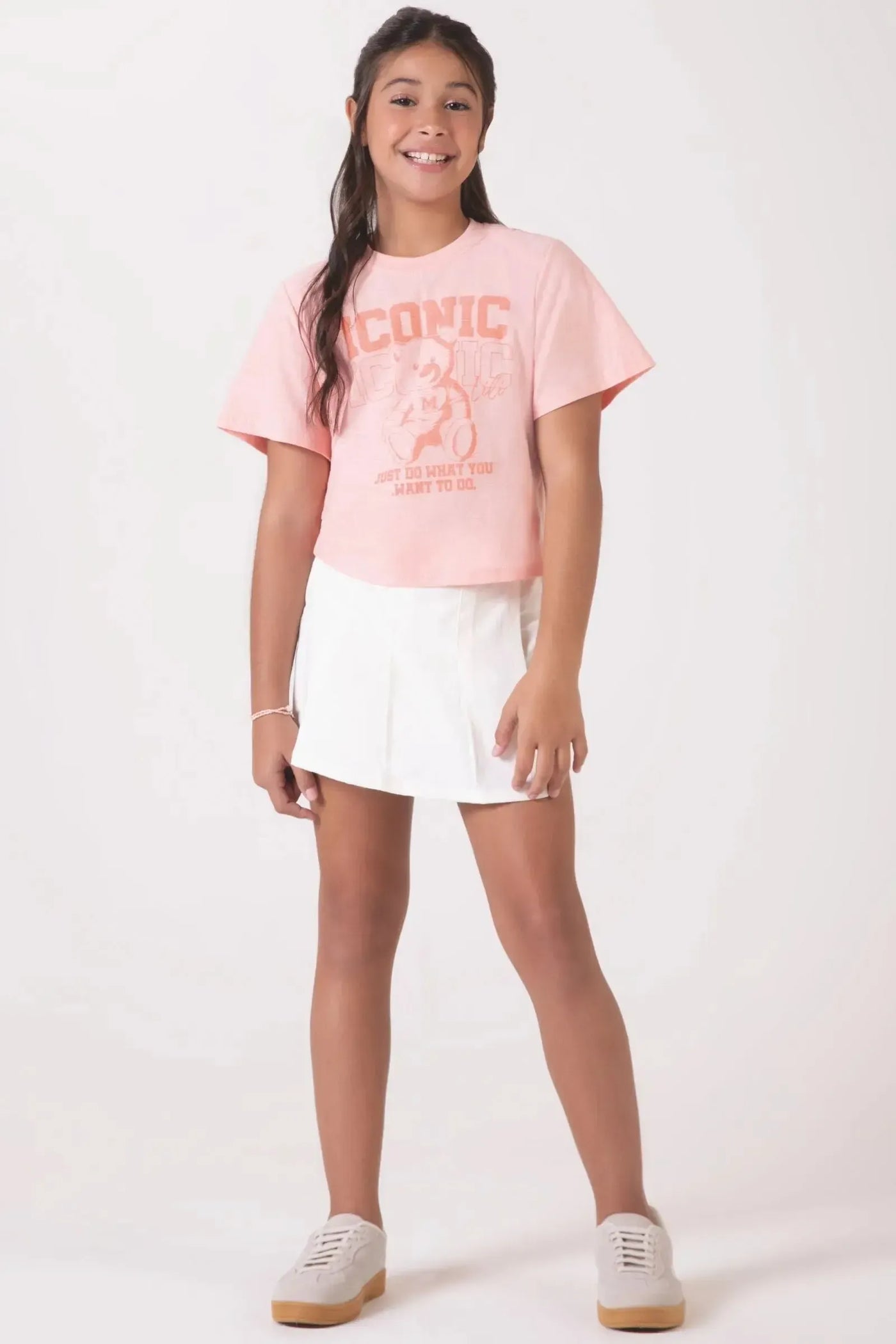 Conjunto de Blusa Boxy Over em Malha Flamê e Short Saia em Sarja com Elastano 87464 Lilimoon Teen Menina