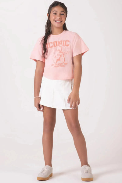 Conjunto de Blusa Boxy Over em Malha Flamê e Short Saia em Sarja com Elastano 87464 Lilimoon Teen Menina