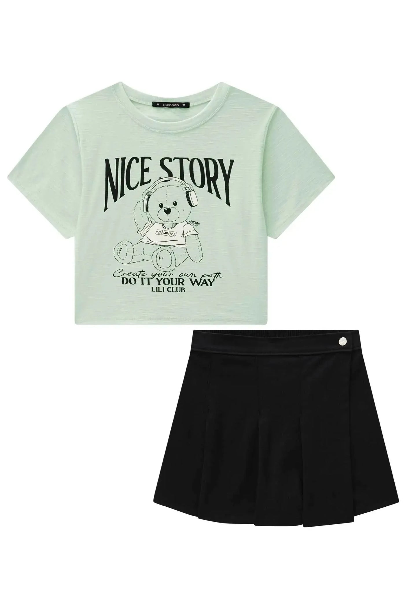 Conjunto de Blusa Boxy Over em Malha Flamê e Short Saia em Sarja com Elastano 88801 Lilimoon Teen Menina