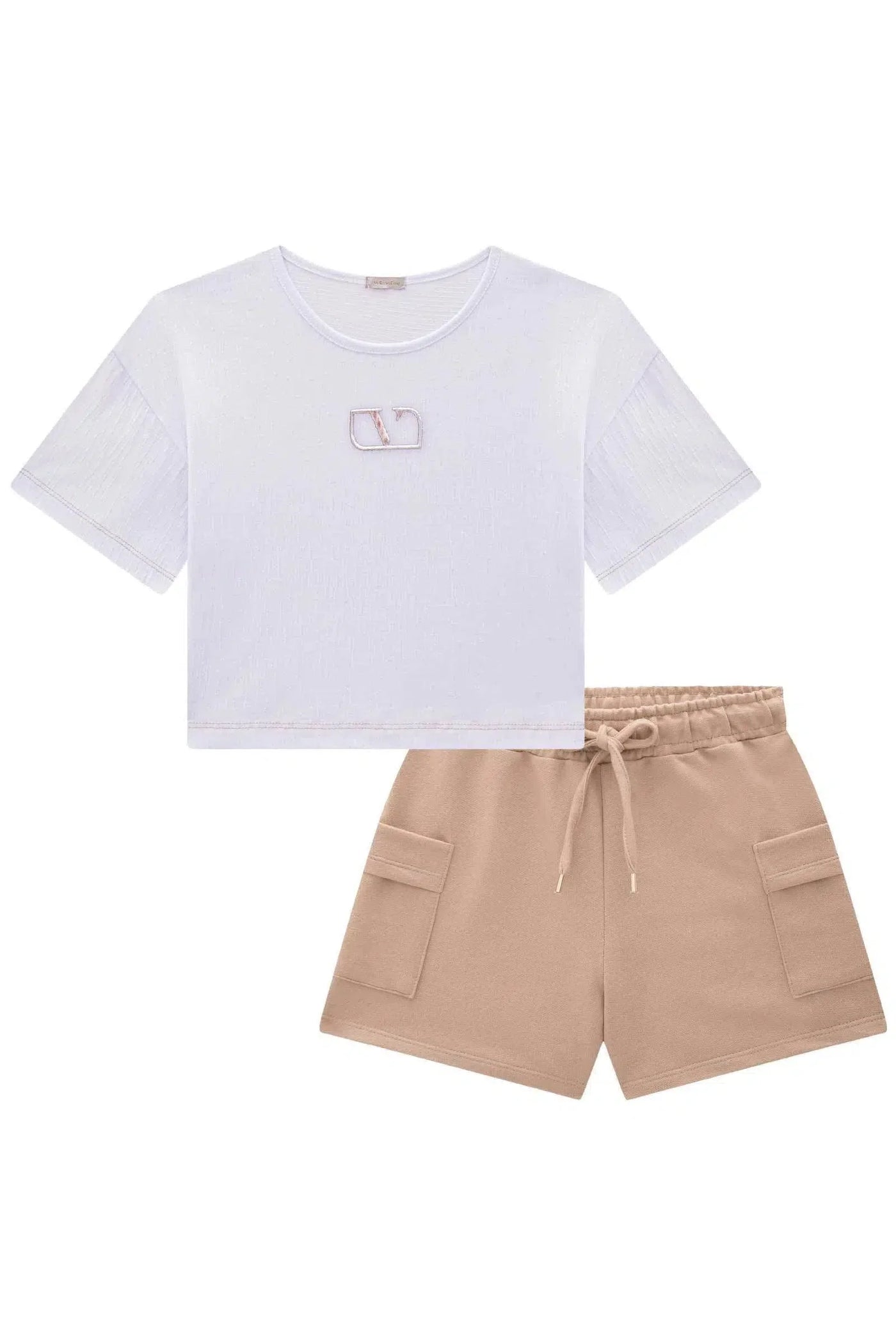 Conjunto Teen Menina de Blusa Boxy Over em Malha Wave e Shorts em Moletom sem Pelúcia 81863 Vic&Vicky