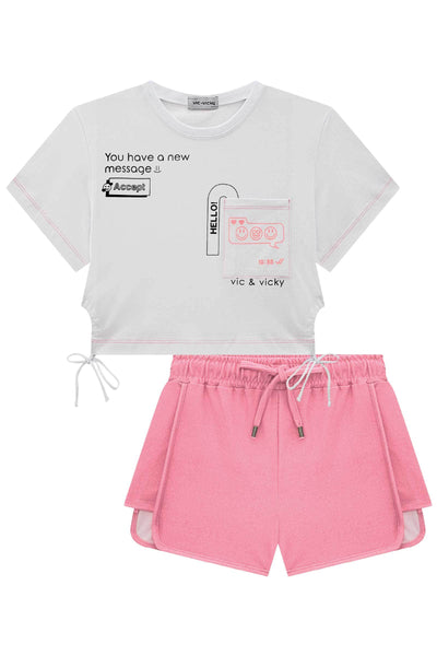 Conjunto de Blusa Boxy Over em Meia Malha e Shorts em Molecotton 77143 Vic&Vicky