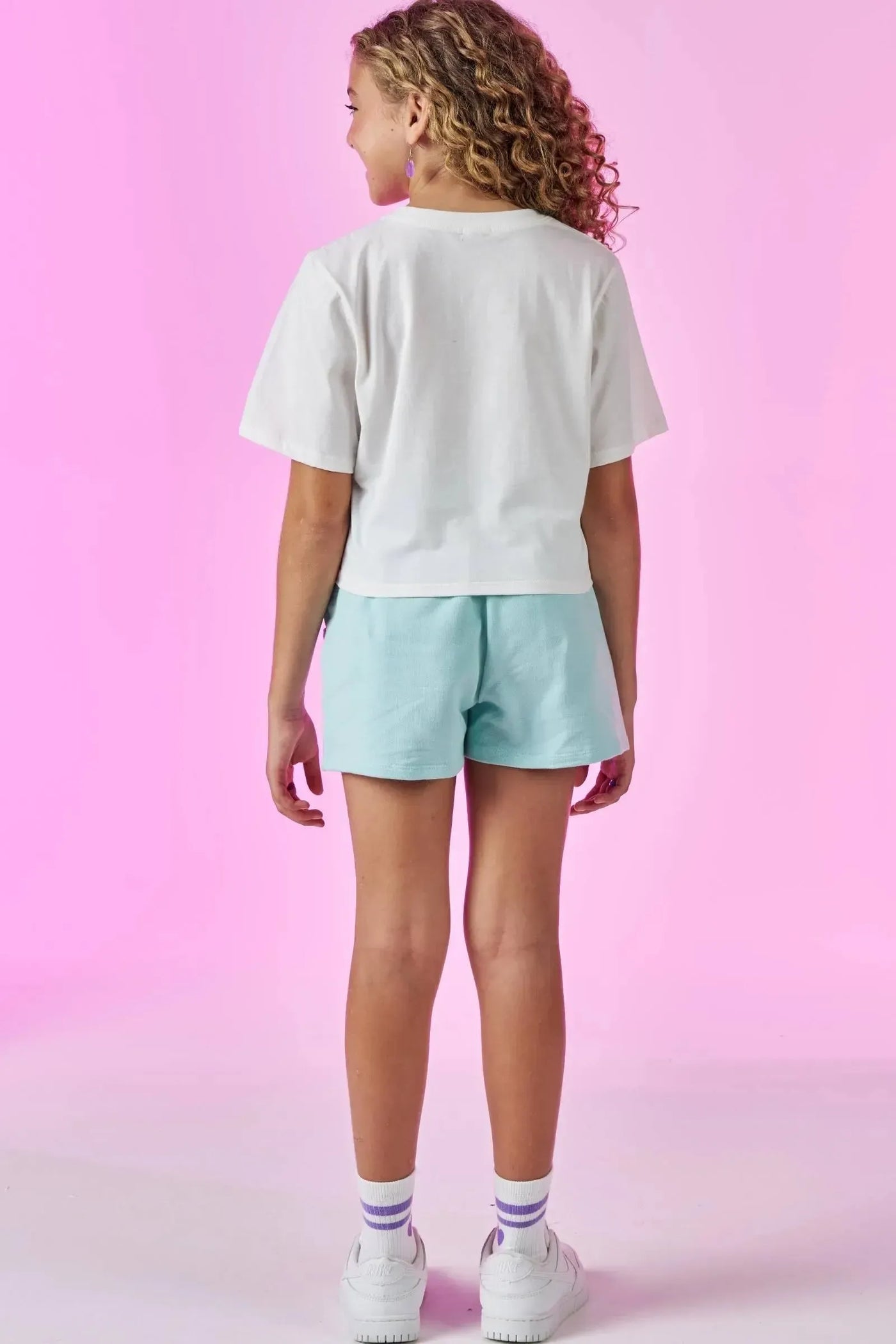 Conjunto de Blusa Boxy Over em Meia Malha e Shorts em Moletom sem Pelúcia 86748 Vic&Vicky Teen Menina