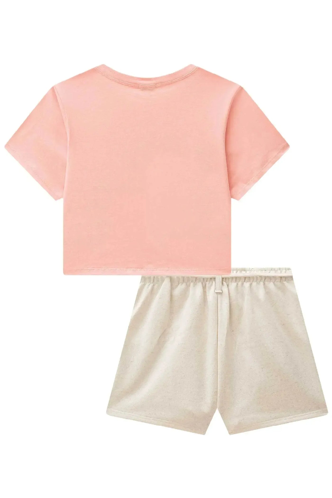 Conjunto de Blusa Boxy Over em Meia Malha e Shorts em Moletom sem Pelúcia 86748 Vic&Vicky Teen Menina