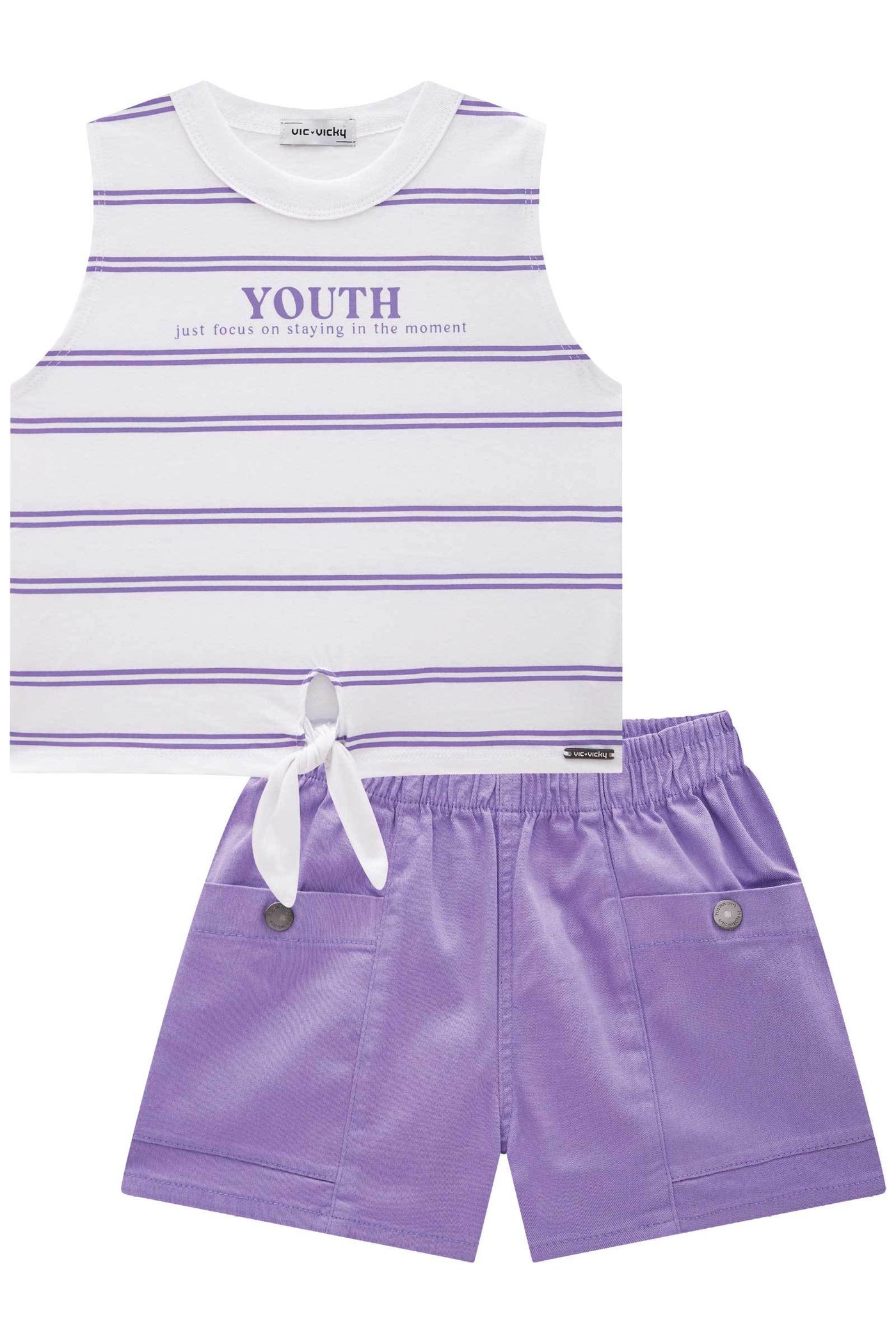 Conjunto de Blusa Boxy Over em Meia Malha e Shorts em Sarja com Elastano 76922 Vic&Vicky