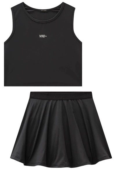 Conjunto de Blusa Cropped e Saia com Shorts Embutido em Malha UV 50+ 87098 Vic&Vicky Teen Menina