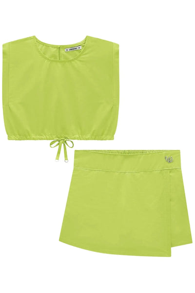 Conjunto de Blusa Cropped e Short Saia em Alfaiataria Amore 87499 Lilimoon Teen Menina