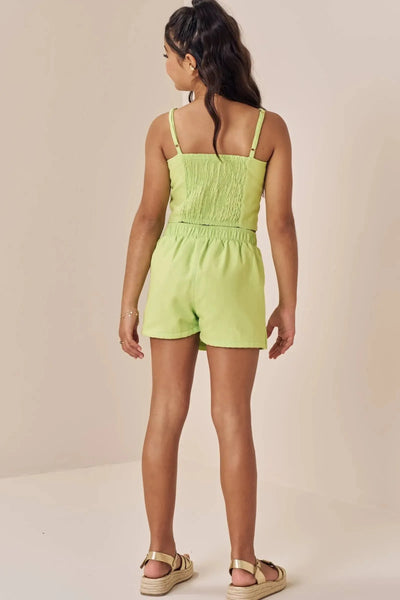 Conjunto de Blusa Cropped e Short Saia em Viscolinho 86685 Vic&Vicky Teen Menina