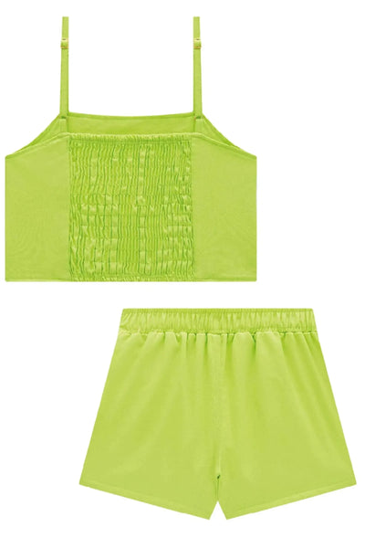 Conjunto de Blusa Cropped e Short Saia em Viscolinho 86685 Vic&Vicky Teen Menina