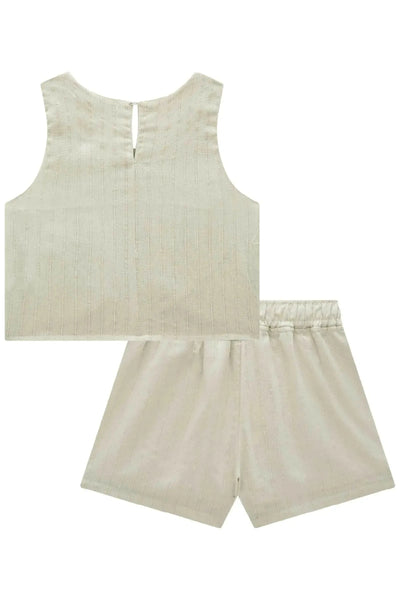 Conjunto de Blusa Cropped e Shorts em Linho Milano 87758 Lilimoon Teen Menina