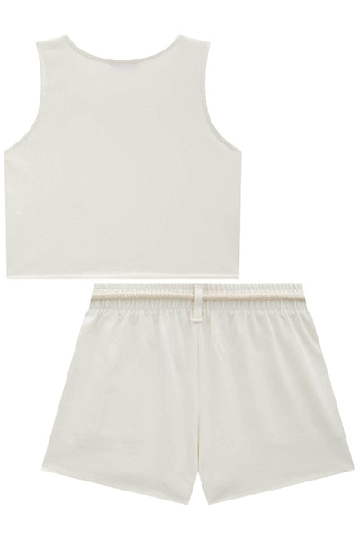 Conjunto de Blusa Cropped e Shorts em Ribana Power Viscose 78072 Vic&Vicky