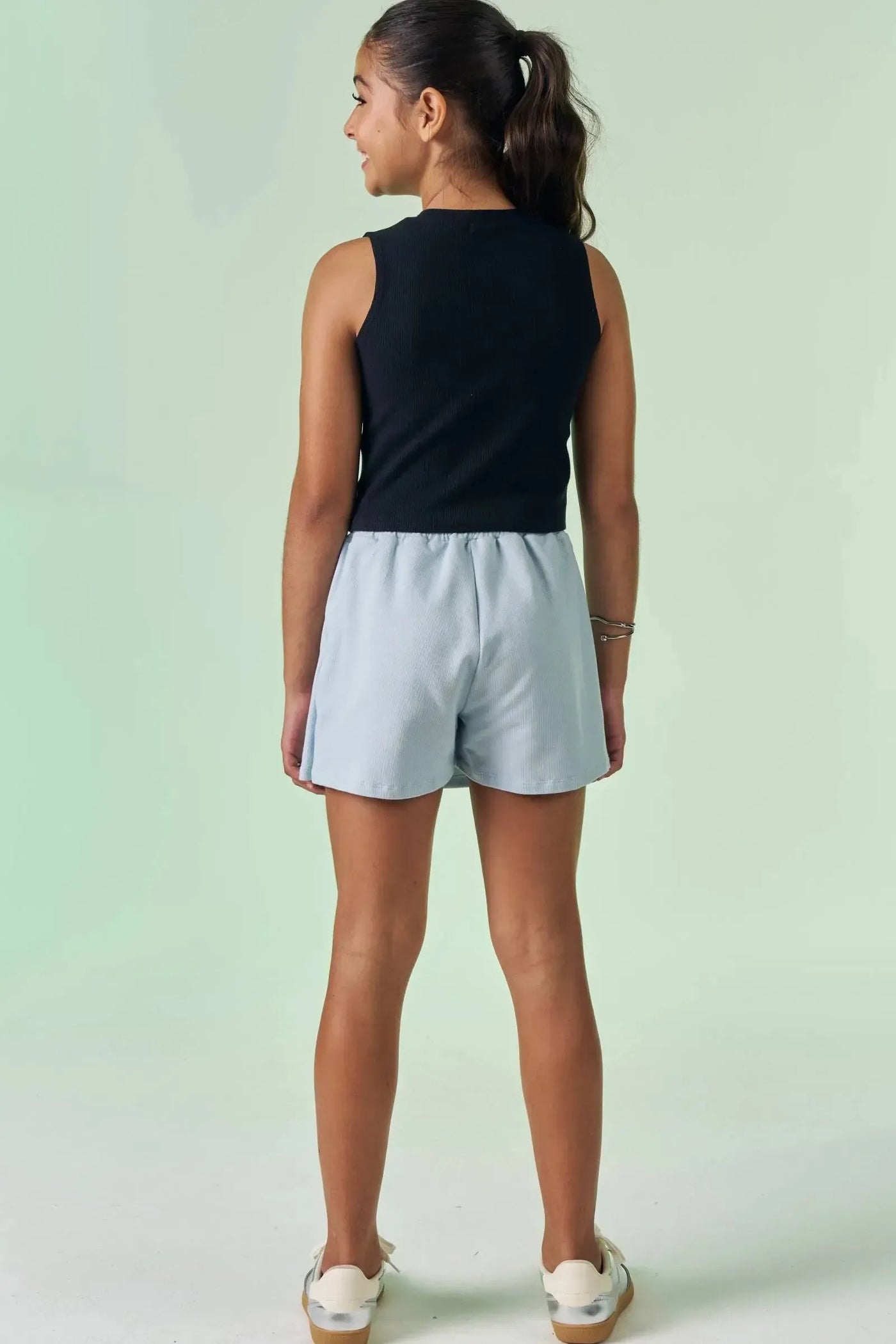 Conjunto de Blusa Cropped em Canelado Liz e Short Saia em Malha Denim 86711 Vic&Vicky Teen Menina