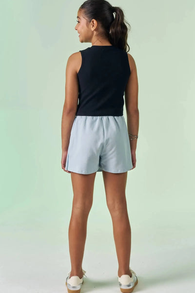 Conjunto de Blusa Cropped em Canelado Liz e Short Saia em Malha Denim 86711 Vic&Vicky Teen Menina