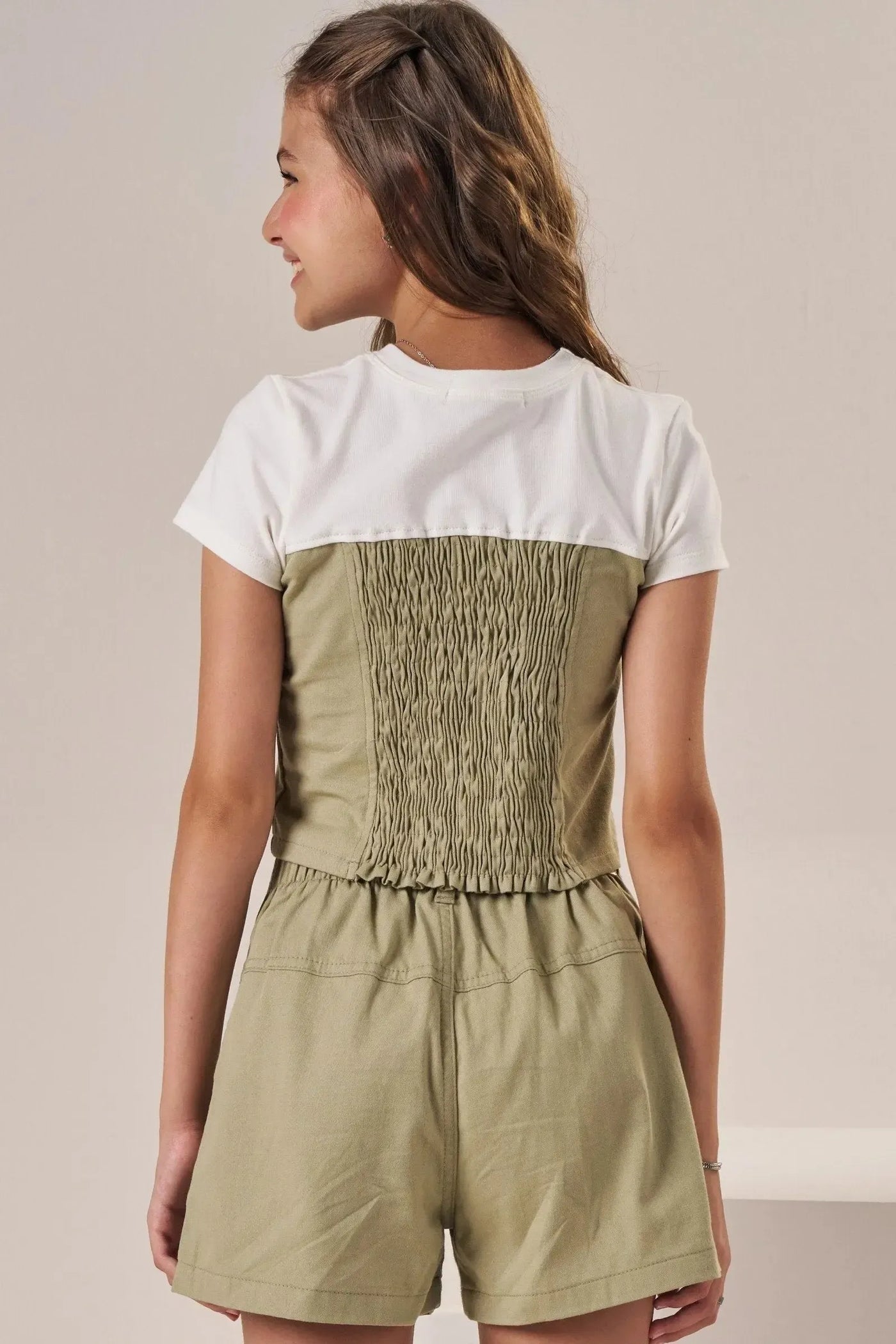 Conjunto de Blusa Cropped em Cotton e Sarja com Elastano e Shorts em Sarja com Elastano 86363 Lilimoon Teen Menina