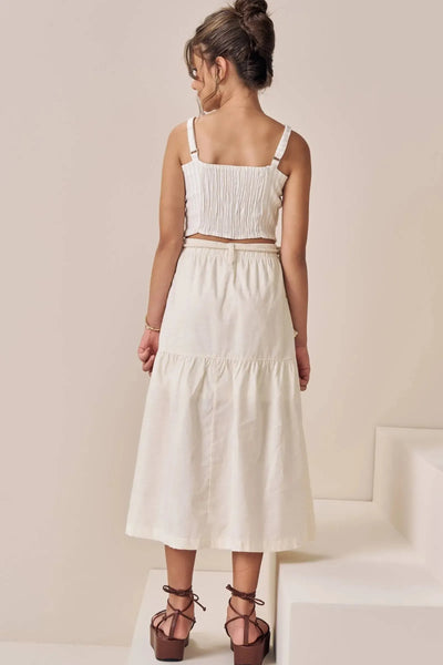 Conjunto de Blusa Cropped em Linho Fio Tinto e Saia New Midi em Linho Delux 86738 Vic&Vicky Teen Menina