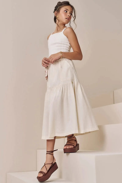 Conjunto de Blusa Cropped em Linho Fio Tinto e Saia New Midi em Linho Delux 86738 Vic&Vicky Teen Menina