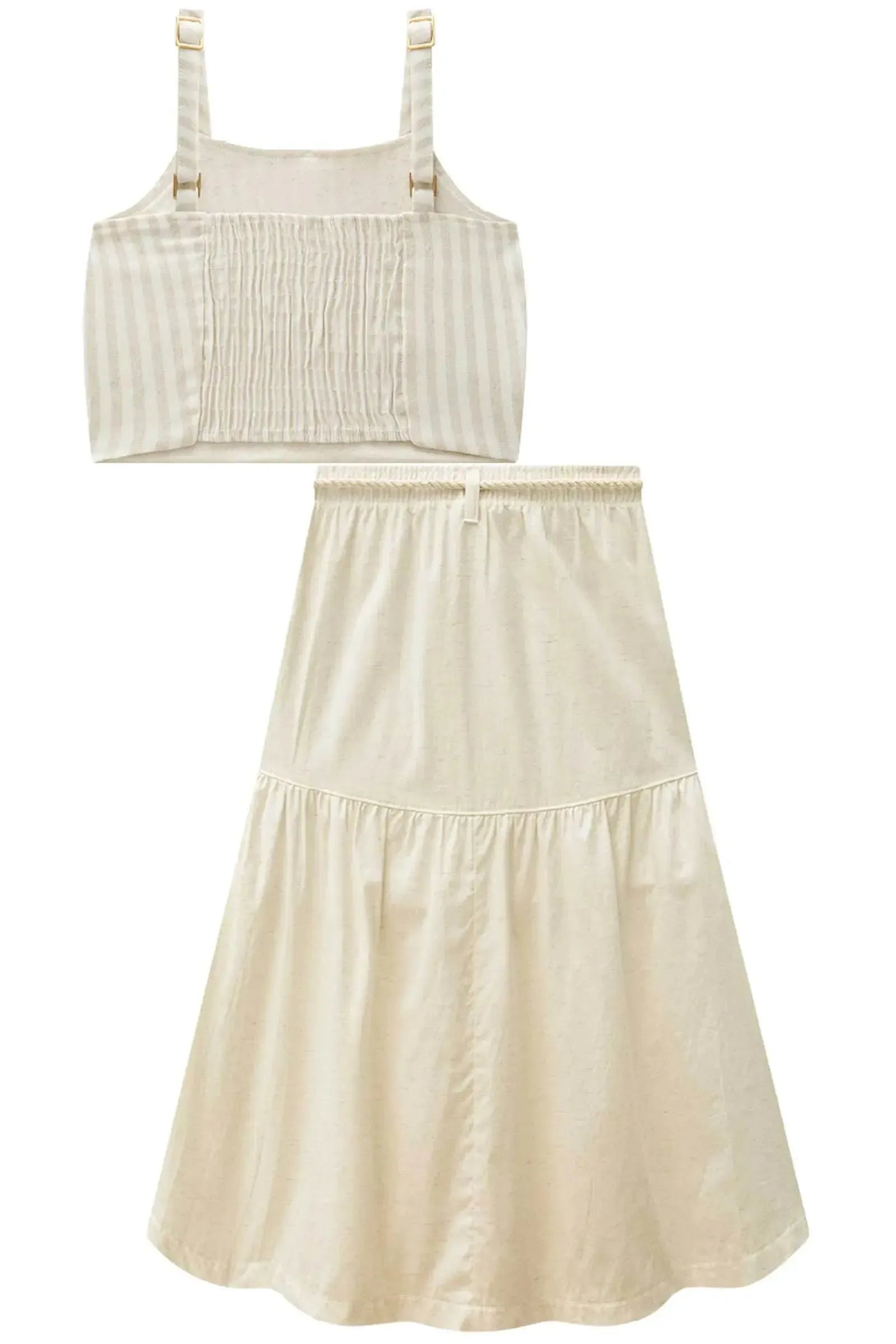 Conjunto de Blusa Cropped em Linho Fio Tinto e Saia New Midi em Linho Delux 86738 Vic&Vicky Teen Menina