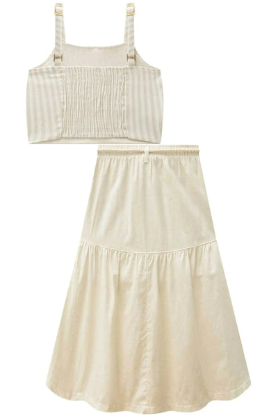 Conjunto de Blusa Cropped em Linho Fio Tinto e Saia New Midi em Linho Delux 86738 Vic&Vicky Teen Menina