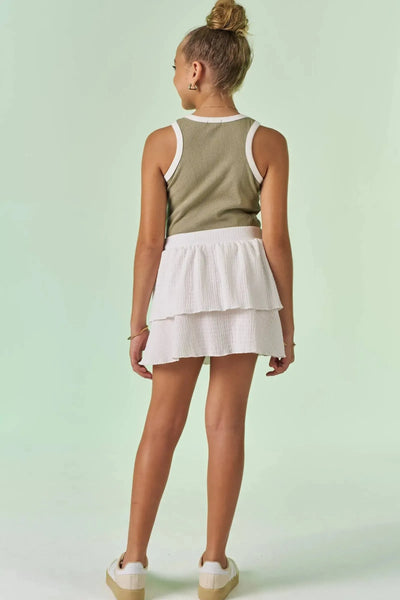 Conjunto de Blusa em Canelado Liz e Saia Ruffles em Malha Texturizada com Shorts Embutido 88644 Vic&Vicky Teen Menina