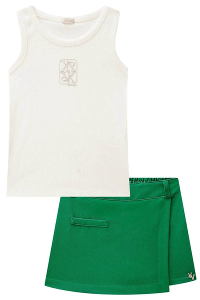 Conjunto de Blusa em Canelado Liz e Short Saia em Blend de Vicose Sarjada 86708 Vic&Vicky Teen Menina