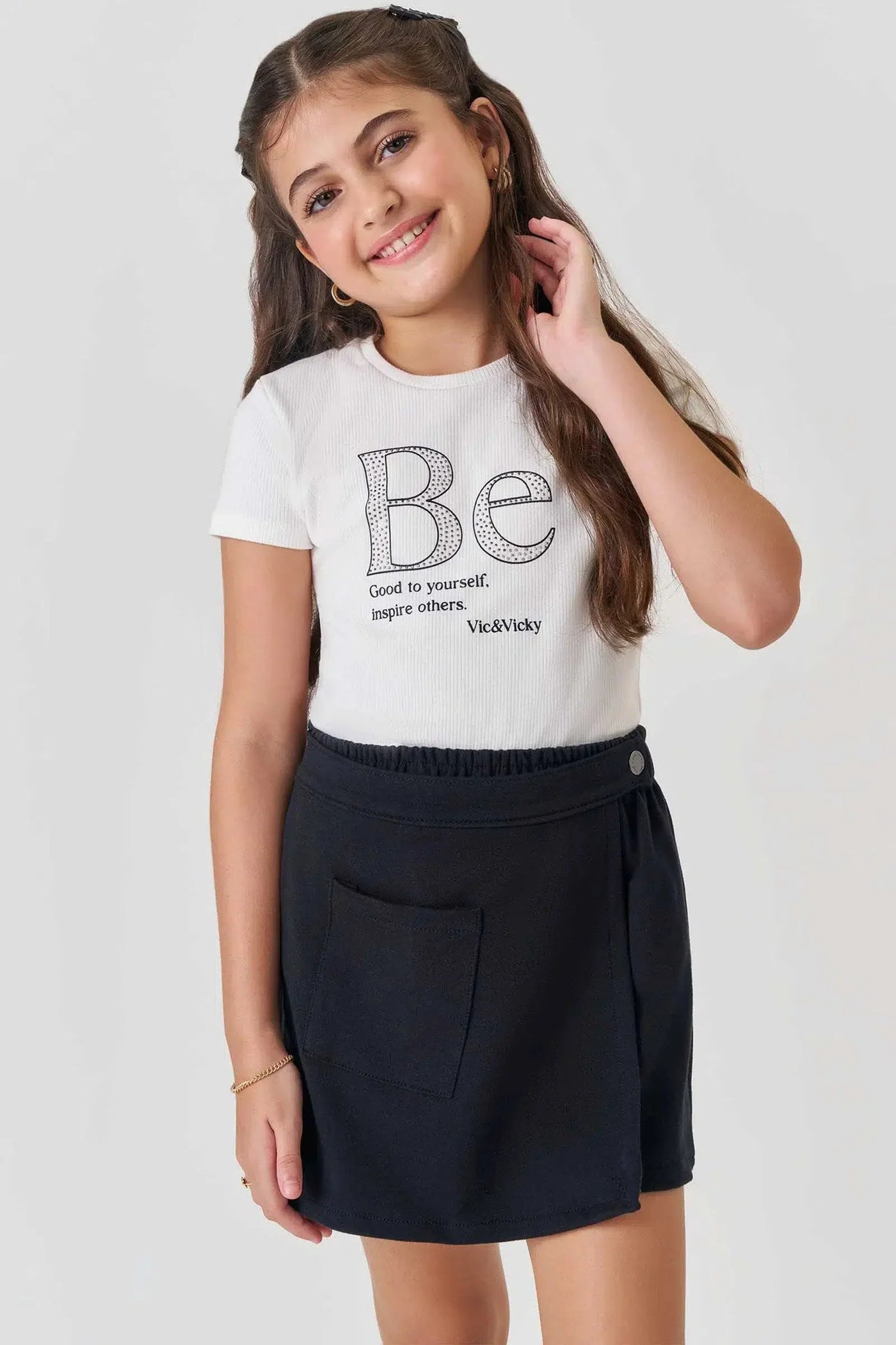 Conjunto Teen Menina de Blusa em Canelado Liz e Short Saia em Molecotton 82022 Vic&Vicky