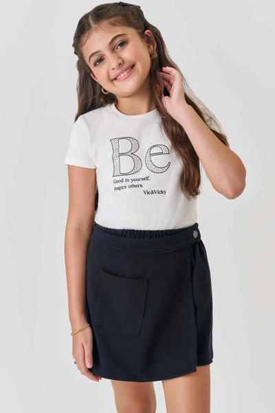 Conjunto Teen Menina de Blusa em Canelado Liz e Short Saia em Molecotton 82022 Vic&Vicky