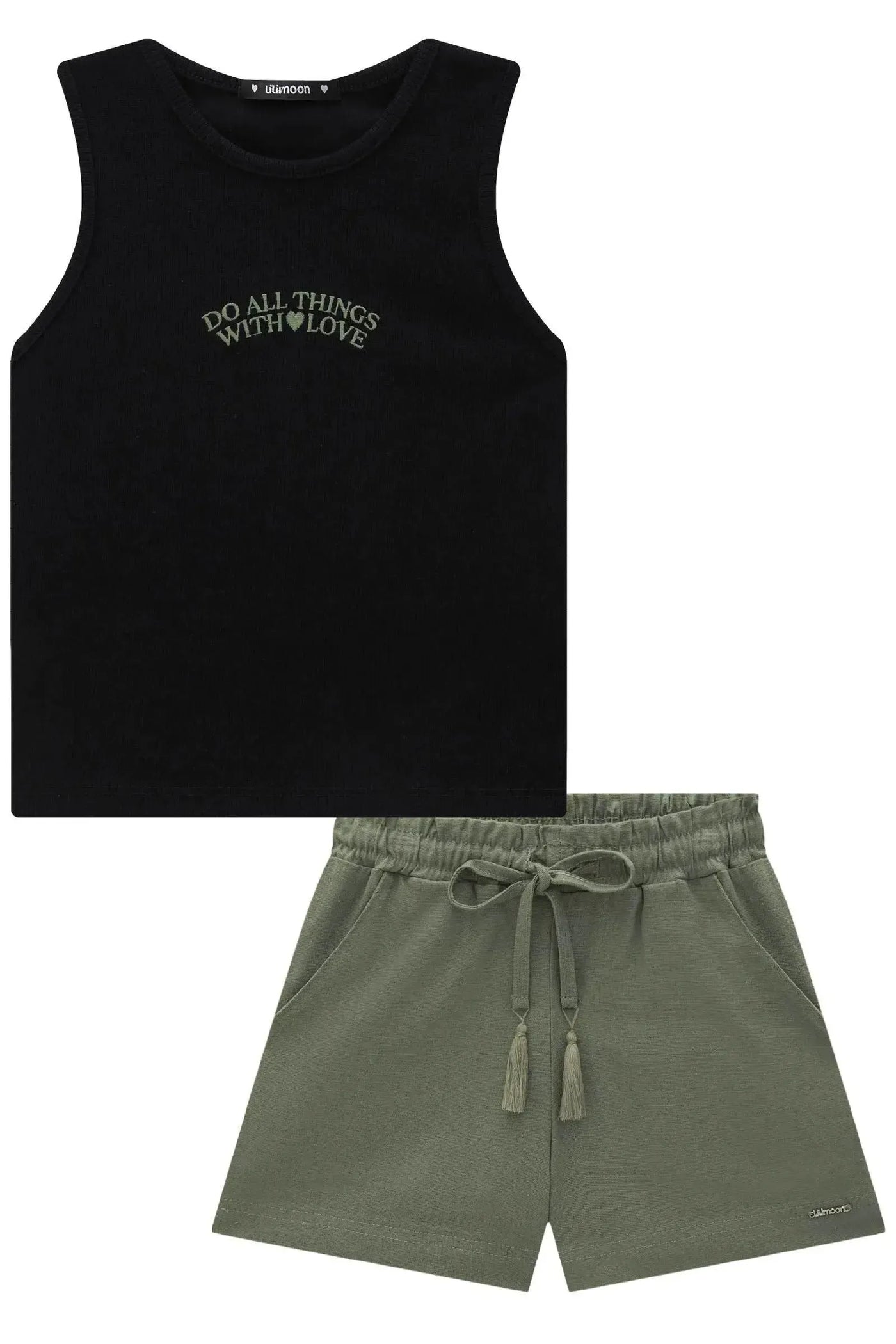 Conjunto de Blusa em Canelado Liz e Shorts em Visco Linho Stretch 87017 Lilimoon Teen Menina