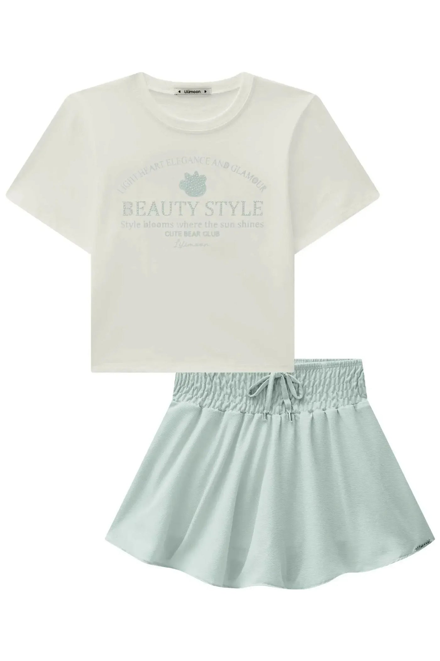 Conjunto de Blusa em Meia Malha e Saia em Crepe Dua Lipa com Shorts Embutido 88825 Lilimoon Teen Menina