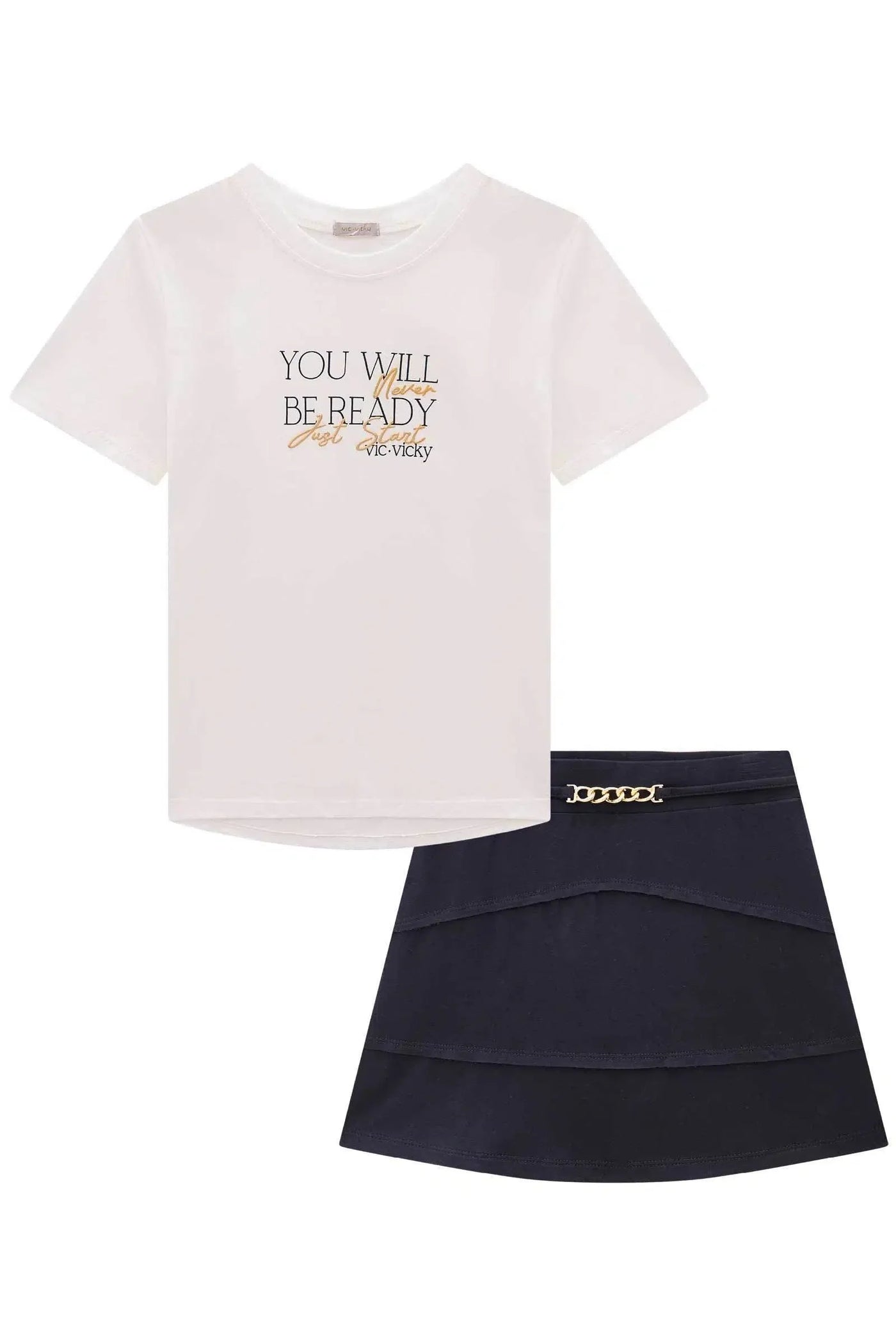 Conjunto Teen Menina de Blusa em Meia Malha e Saia em Molecotton 81768 Vic&Vicky