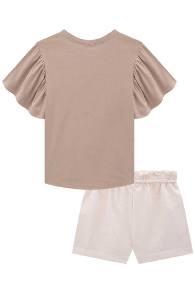 Conjunto Teen Menina de Blusa em Meia Malha e Shorts em Moletom sem Pelúcia 81757 Vic&Vicky