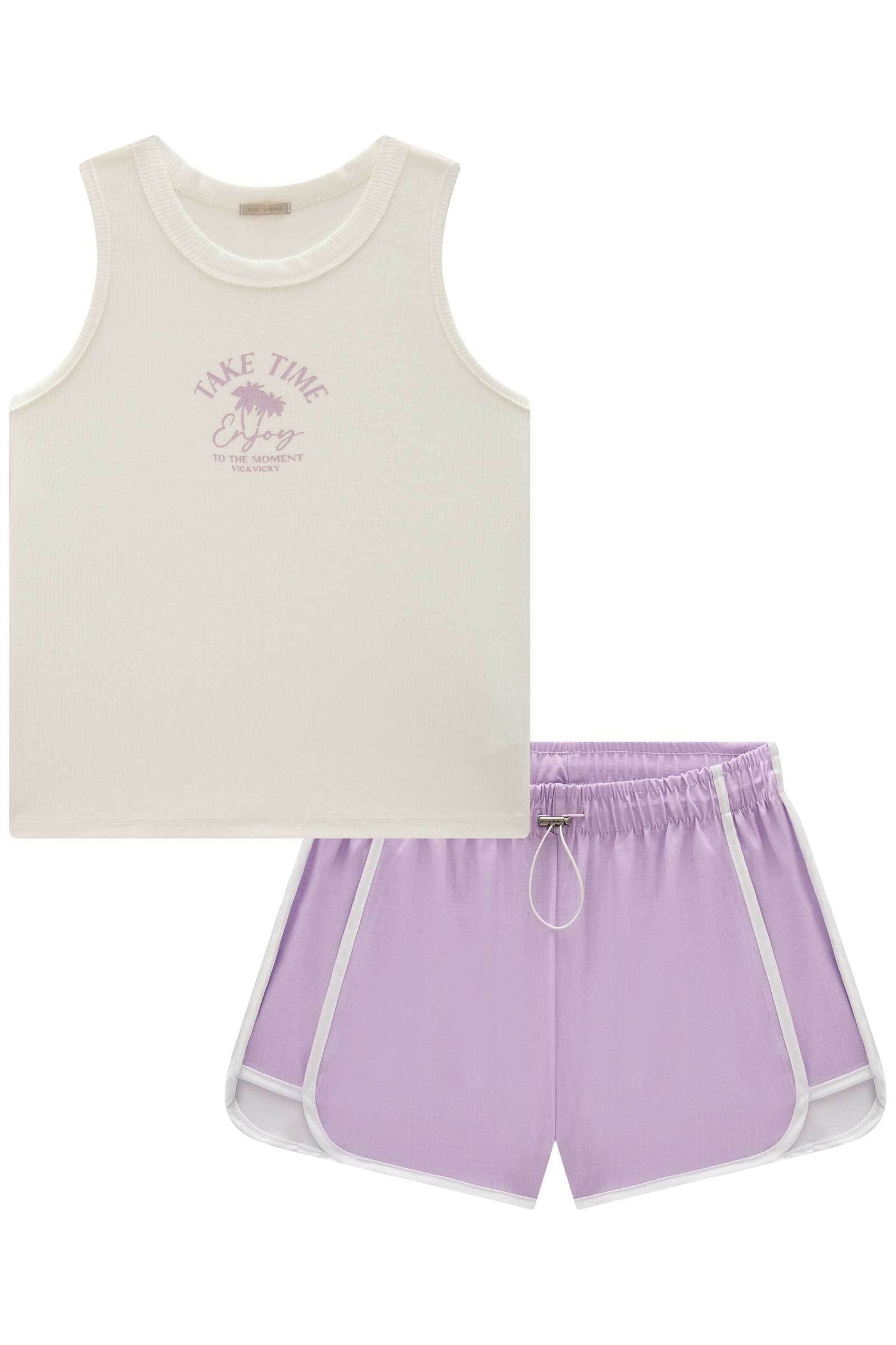 Conjunto de Blusa Regata em Canelado e Shorts em Nylon com Elastano 82696 Vic&Vicky