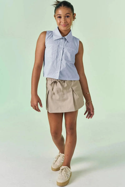 Conjunto de Camisa Boxy em Tricoline e Short Saia em Sarja com Elastano 87274 Vic&Vicky Teen Menina