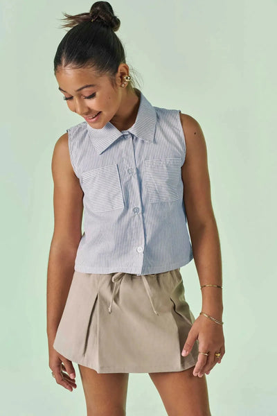 Conjunto de Camisa Boxy em Tricoline e Short Saia em Sarja com Elastano 87274 Vic&Vicky Teen Menina