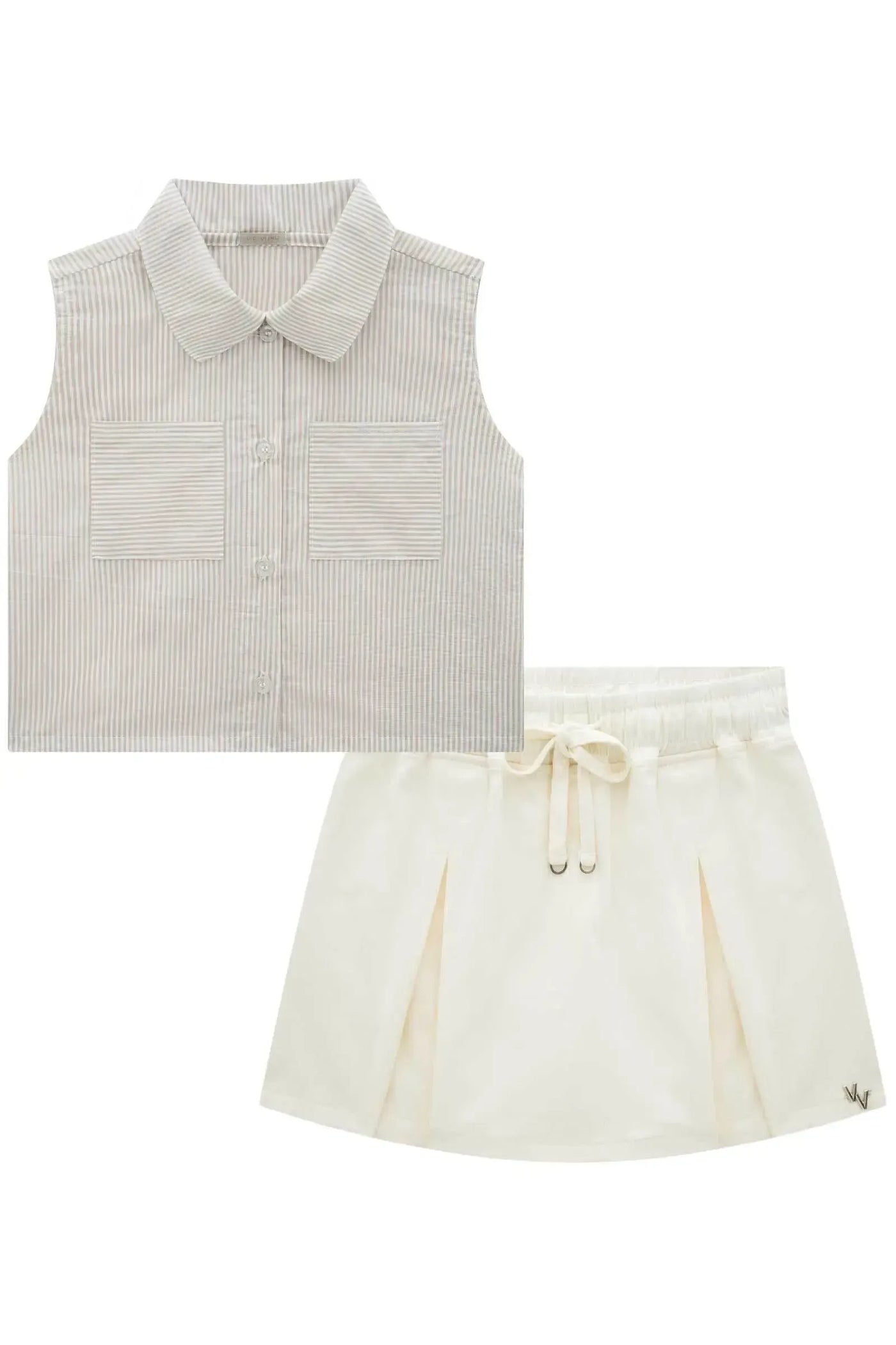 Conjunto de Camisa Boxy em Tricoline e Short Saia em Sarja com Elastano 87274 Vic&Vicky Teen Menina