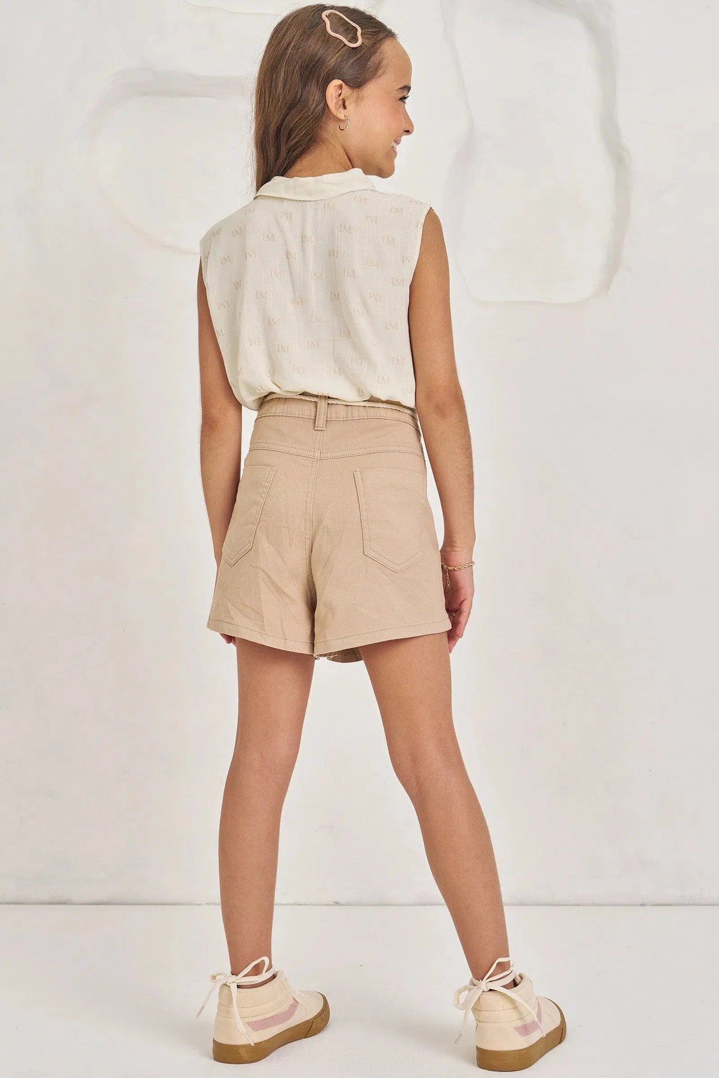 Conjunto Teen Menina de Camisa Cropped em Viscose e Shorts em Sarja 81819 Lilimoon